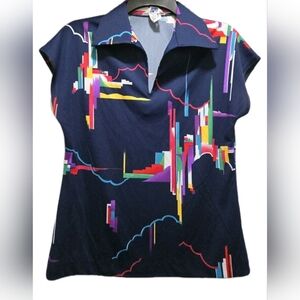 Vintage Mardi Modes NY Blue Color Black Shirt Womens Blouse Size 12